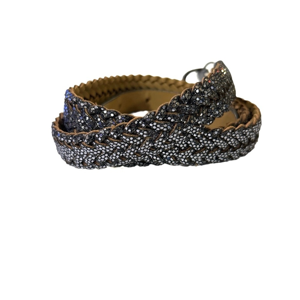 Sparkle Woven Braided Vegan Leather Gold Tone Buckle Belt Size L - Picture 2 of 5